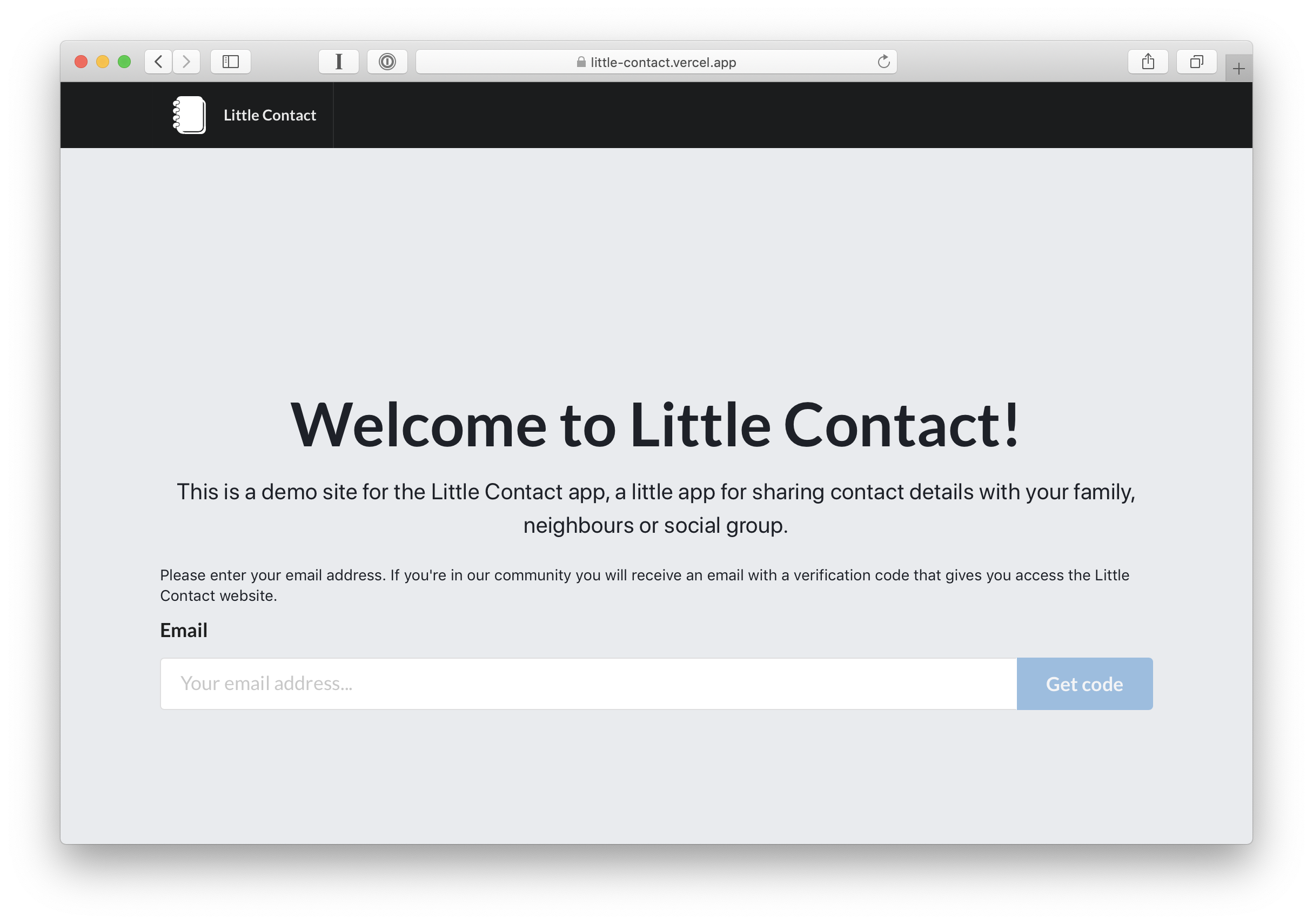 Little Contact welcome page